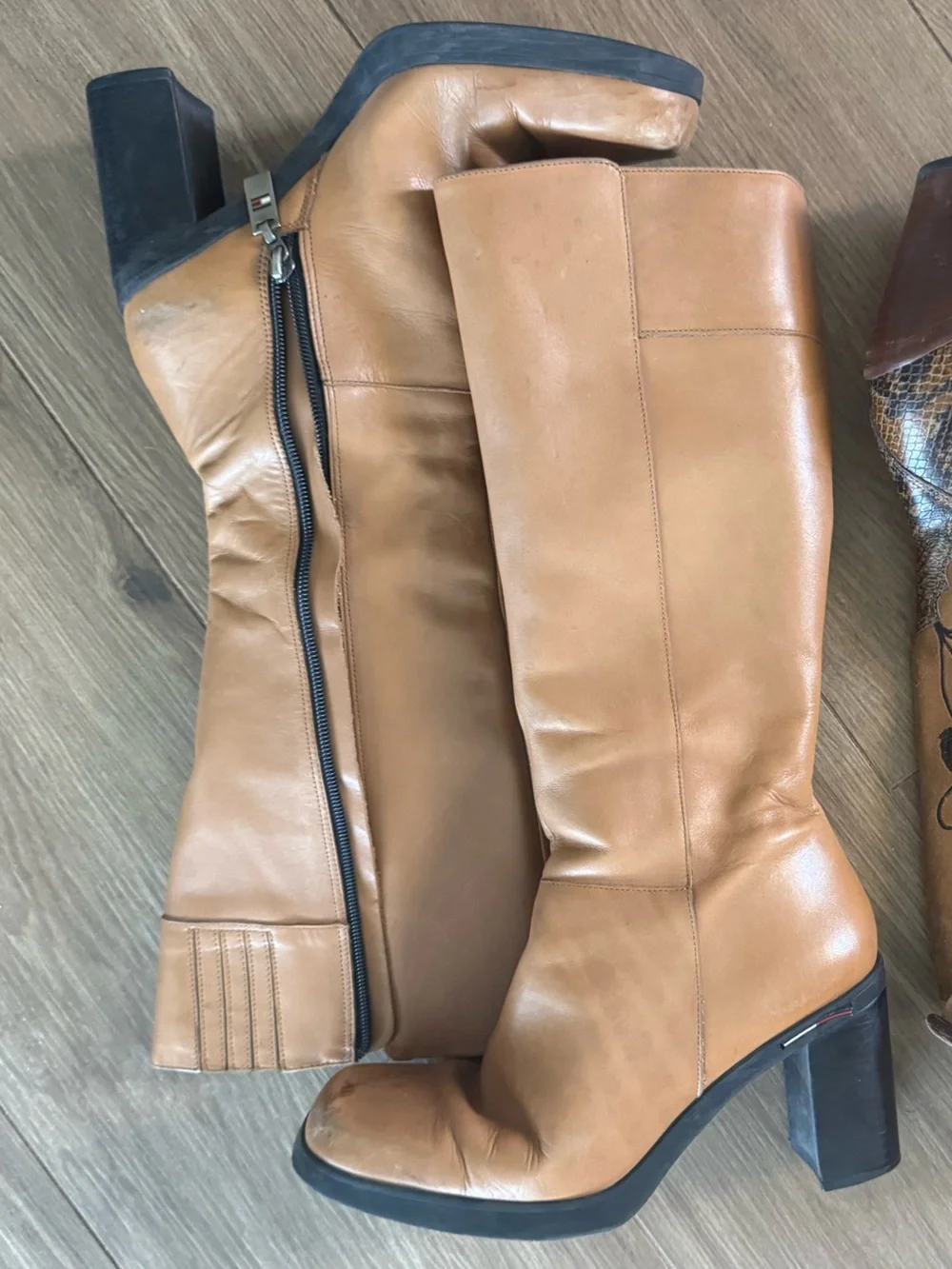 Tommy Hilfiger Camel/Tan Leather Over-the-Knee Block Heel Boots